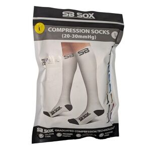 SB SOX Compression Socks Graduated 20-30mmHg‎ White Black Large NIP